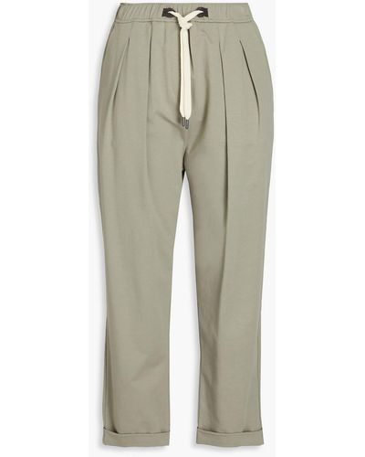 Brunello Cucinelli Bead-embellished French Cotton-blend Terry Track Trousers - Green