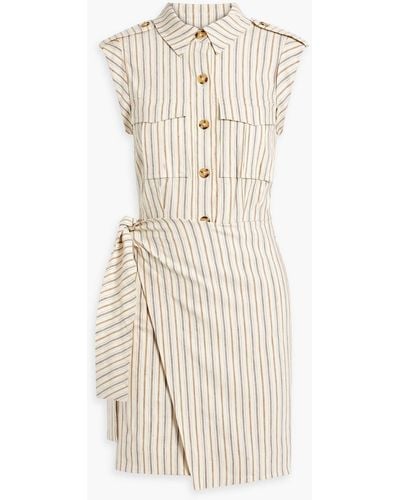 10 Crosby Derek Lam Giselle Wrap-effect Striped Linen-blend Mini Dress - Natural