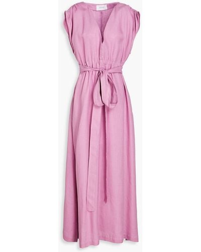 Bondi Born Saint Martin Gathered Linen Maxi Dress - Pink