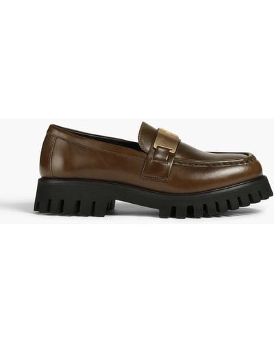 Maje Embellished Leather Platform Loafers - Green