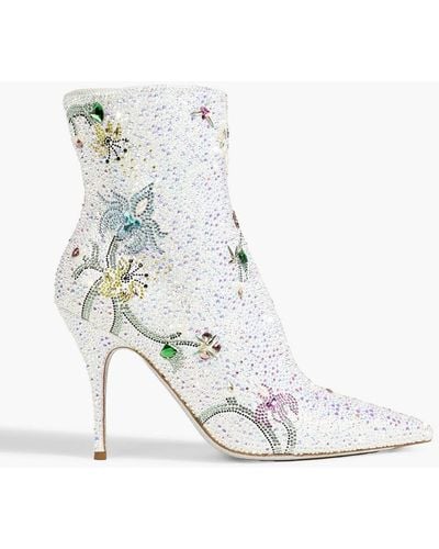 Rene Caovilla Flora Embellished Suede Ankle Boots - White