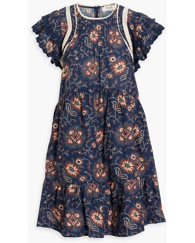 Sea Robina Ruffled Floral-print Cotton-voile Mini Dress - Blue