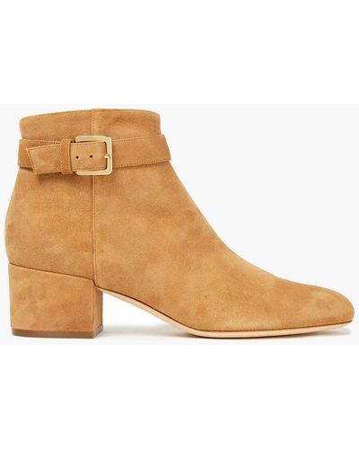 Sergio Rossi Buckled Suede Ankle Boots - Natural