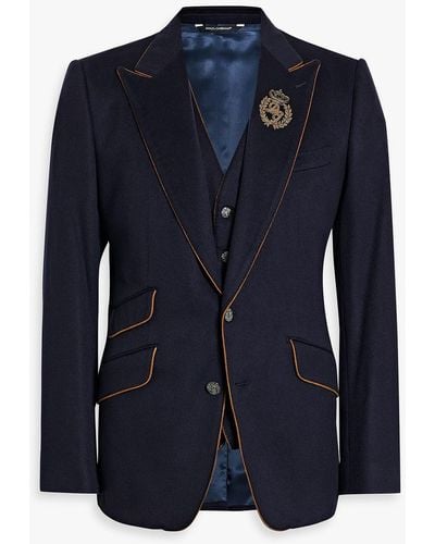 Dolce & Gabbana Embroidered Cashmere-felt Blazer And Vest Set - Blue