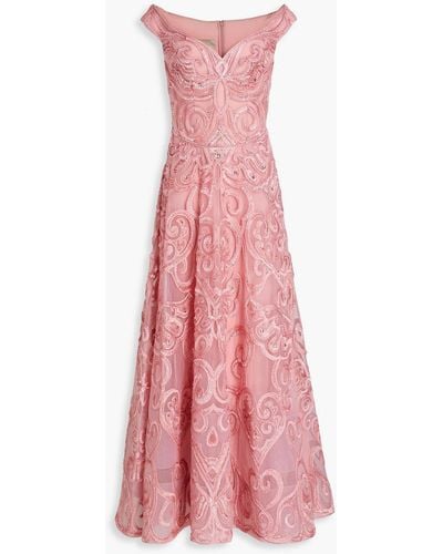 Elie Saab Aurora Off-the-shoulder Embellished Tulle Gown - Pink