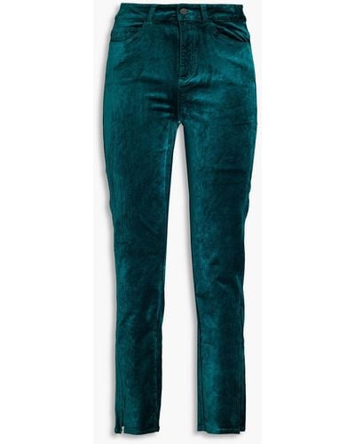 PAIGE Cindy Cotton-blend Velvet Straight-leg Trousers - Green