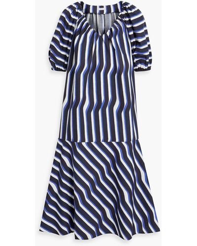 Iris & Ink Esme Striped Organic Cotton-poplin Midi Dress - Blue