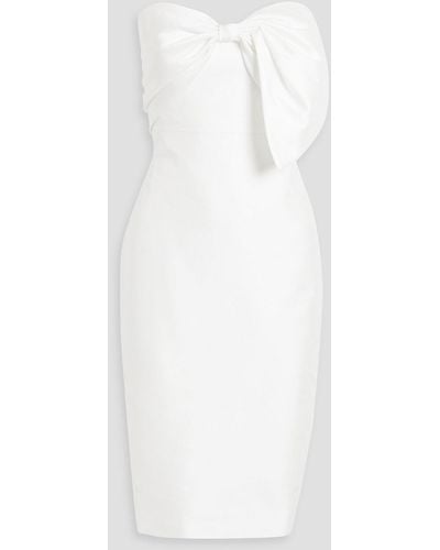 Badgley Mischka Strapless Bow-embellished Faille Midi Dress - White