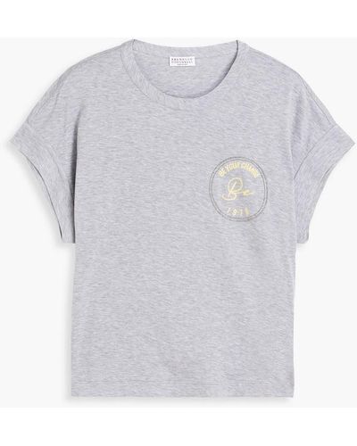 Brunello Cucinelli Bead-embellished Printed Cotton-jersey T-shirt - White