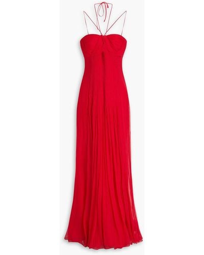 Alberta Ferretti Cutout Plissé Silk-chiffon Gown - Red