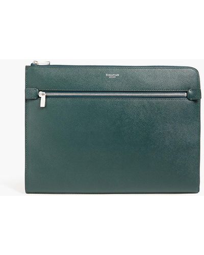 Serapian Textured-leather Pouch - Green