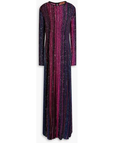 Missoni Sequin-embellished Striped Ribbed-knit Maxi Dress - Purple