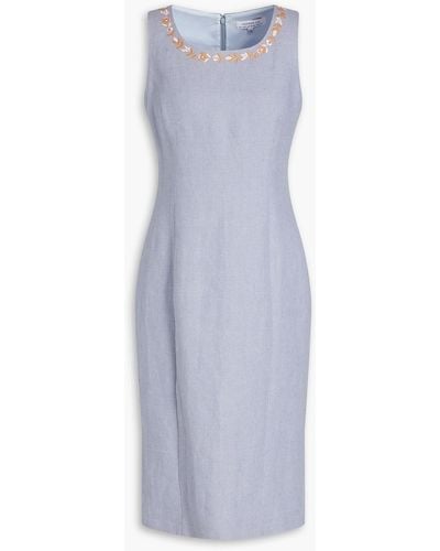 Andrew Gn Embroidered Linen-blend Canvas Dress - Blue