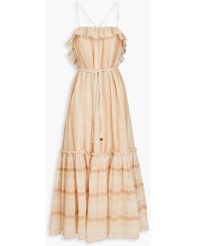 Zimmermann Ruffled Striped Cotton-blend Maxi Dress - Natural