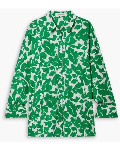 Diane von Furstenberg Caleb Oversized Printed Cotton-blend Shirt - Green