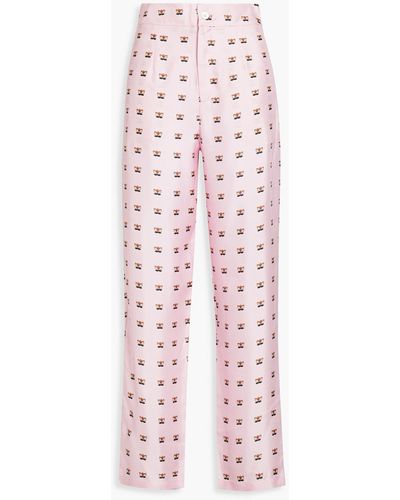 Lisou Floral-print Silk-twill Straight-leg Trousers - Pink
