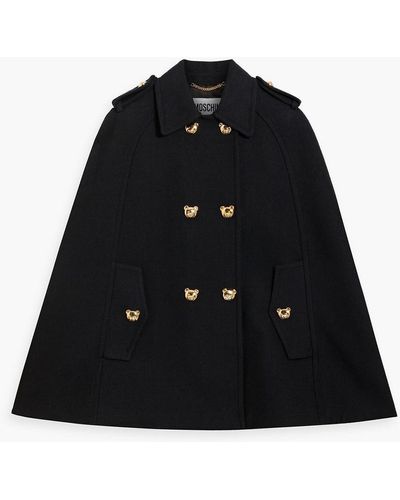 Moschino Double-breasted Embellished Cotton-blend Tweed Cape - Black