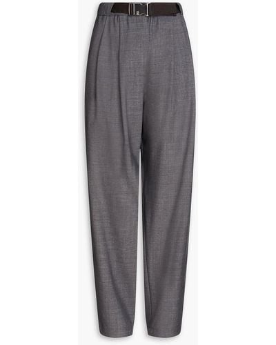 Brunello Cucinelli Belted Pleated Wool-blend Tapered Pants - Gray