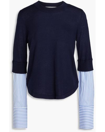 Veronica Beard Cotton Blend Poplin-paneled Merino Wool Sweater - Blue