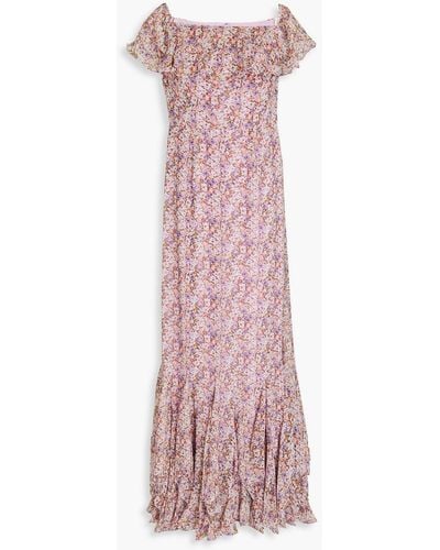 Mikael Aghal Off-the-shoulder Floral-print Chiffon Maxi Dress - Pink