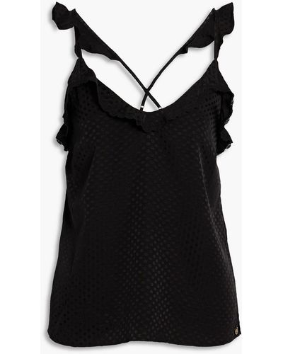 Love Stories Carmen Ruffled Lace-trimmed Satin-jacquard Camisole - Black