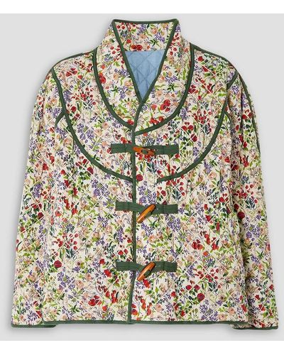 The Great Reversible Distressed Quilted Floral-print Cotton And Chambray Jacket - White