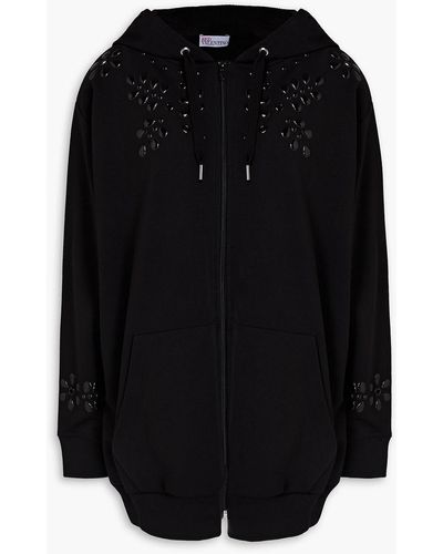RED Valentino Embellished French Cotton-blend Terry Zip-up Hoodie - Black