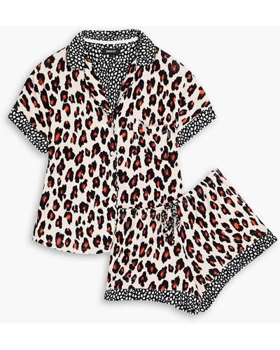 DKNY Leopard-print Stretch-jersey Pyjama Set - White