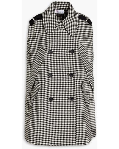 RED Valentino Double-breasted Houndstooth Wool-blend Tweed Cape - Black