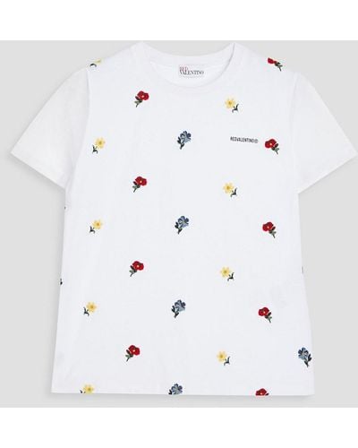 RED Valentino Embroidered Cotton-jersey T-shirt - White