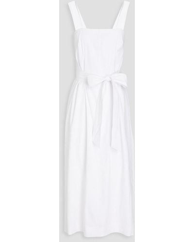 Vince Belted Linen-blend Midi Dress - White
