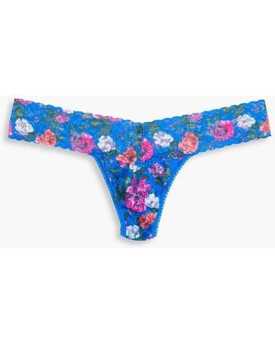 Hanky Panky Floral-print Stretch-lace Low-rise Thong - Blue