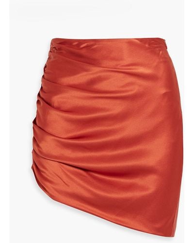 Michelle Mason Asymmetric Ruched Silk-satin Mini Skirt - Red