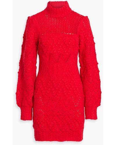 Nicholas Tinna Pointelle-knit Turtleneck Mini Dress - Red