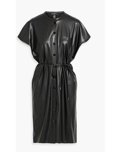 Theory Belted Faux Leather Mini Shirt Dress - Black