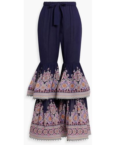 Zimmermann Tiered Floral-print Chiffon Flared Pants - Blue