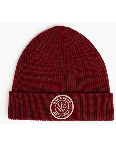 Rag & Bone Charlie Appliquéd Ribbed Wool-blend Beanie - Red