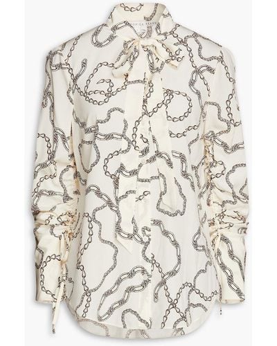 Veronica Beard Pussy-bow Printed Silk-blend Crepe De Chine Blouse - White