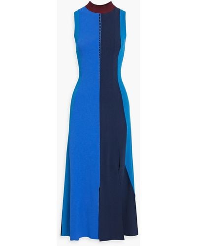 ROKSANDA Color-block Stretch-knit Midi Dress - Blue