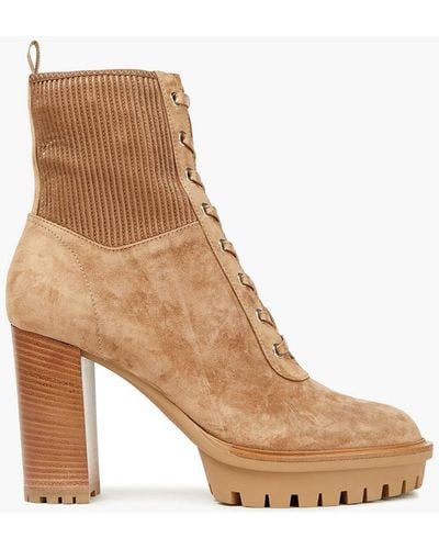 Gianvito Rossi Quilted Leather-trimmed Suede Ankle Boots - Natural