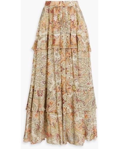 Etro Ruffled Paisley-print Cotton And Silk-blend Voile Maxi Skirt - Natural