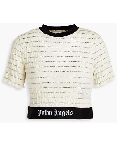 Palm Angels Cropped Printed Crinkled-jersey T-shirt - White
