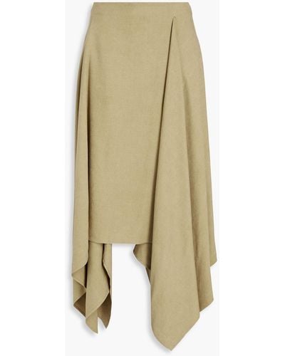 Ferragamo Asymmetric Linen And Silk-blend Midi Skirt - Natural
