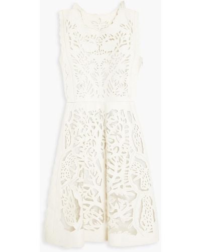 Valentino Garavani Embroidered Laser-cut Leather Mini Dress - White