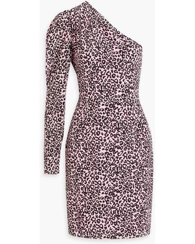 Les Rêveries One-shoulder Gathered Leopard-print Silk Crepe De Chine Mini Dress - Purple