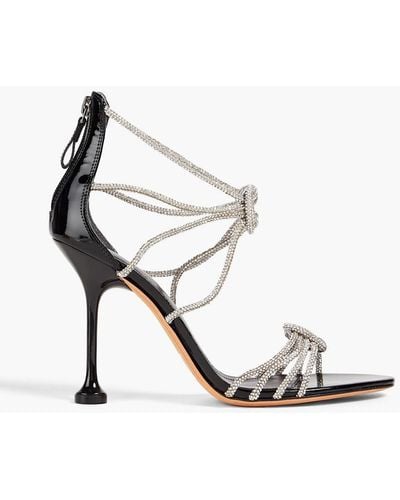 Alexandre Birman Vicky 100 Crystal-embellished Knotted Patent-leather Sandals - White