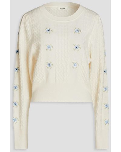 Sandro Embroidered Wool And Cashmere-blend Jumper - Natural