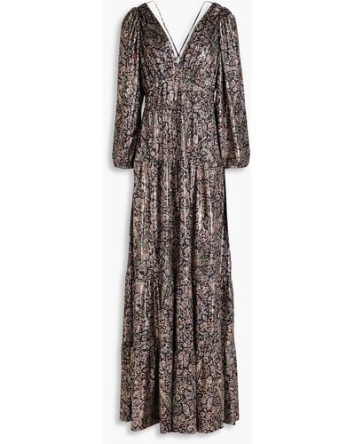 Ba&sh Glady Tiered Metallic Paisley-print Jersey Maxi Dress - Gray