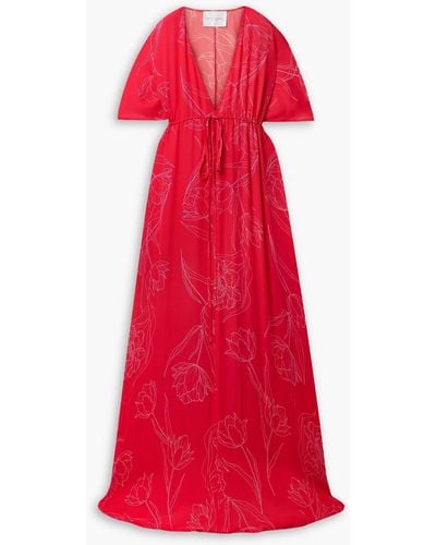 Carolina Herrera Robe aus seiden-georgette mit blumenprint - Rot