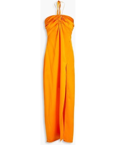 Nicholas Mieta Ruched Silk-satin Halterneck Maxi Dress - Orange